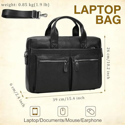 Leather Laptop Bag for Men Briefcase Fits 15.6 Inch Notebook Portable Shoulder Messenger Crossbody Bag for Travel Office - color: 18black Fit 15.6inch