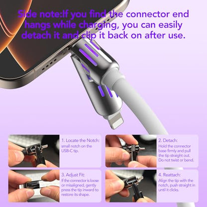 MFish 240W 4-in-1 Charging Cable with Carrying Case, 6.6FT Fast Charger USB-A & USB-C to USB-C/Lightning, for iPhone 17/16/15/14, MacBook, iPad, Samsung S25/S24 (White, 6.6Ft) - color: White, size: 6.6Ft