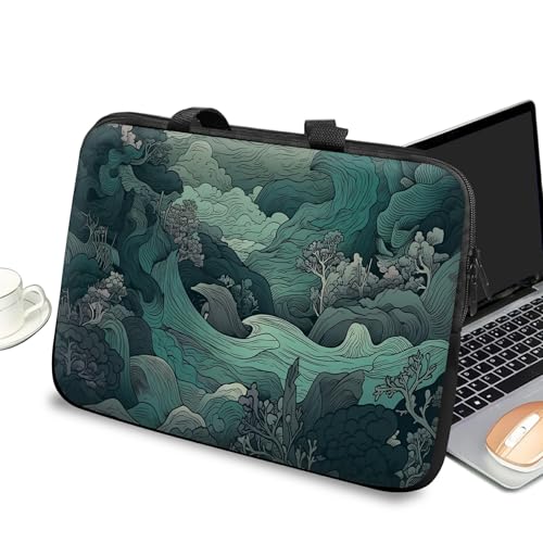 Universal Laptop Case Sleeve 10 inch with Handle and Zipper, Kids Tablet Carrying Case Messenger Bag Portable Tote Bag for 7-10 inch iPad/Notebook/eBook/Readers, Green Wave - color: Green Wave, size: 10 inch