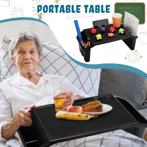 Leinuosen 6 Pcs Kids Lap Desk Tray with Storage Plastic Breakfast Laptop Trays with Side Pockets and Slot Portable Lap Bed Table for Writing Eating Game Classroom Snacks Boy Girl (Black) - color: Black