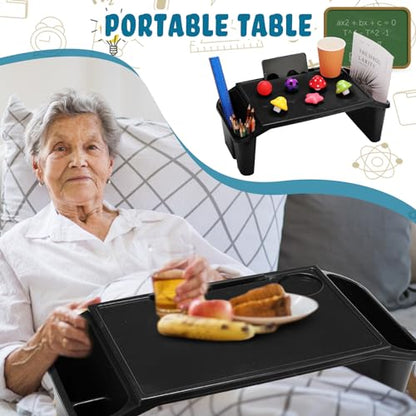 Leinuosen 6 Pcs Kids Lap Desk Tray with Storage Plastic Breakfast Laptop Trays with Side Pockets and Slot Portable Lap Bed Table for Writing Eating Game Classroom Snacks Boy Girl (Black) - color: Black