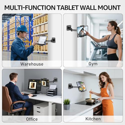 Dual Arm Tablet Wall Mount Ipad Holder, 4.7-13" | 360° Rotation Adjustable, Aluminum Extendable Arm, For iPad mini/Air/Pro/Galaxy Tab/Kindle, Kitchen Home Office - size: 2 Arm-Up to 13"