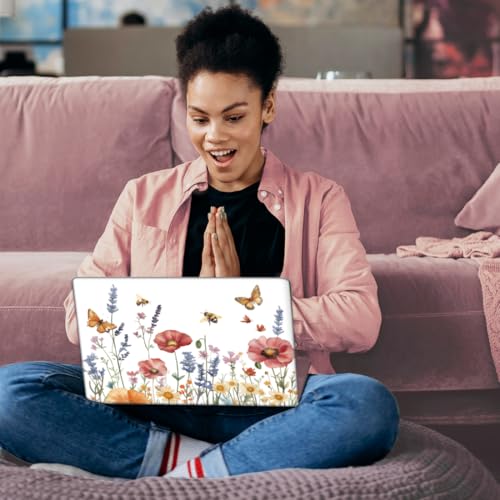 SUPERDANT Laptop Skin Sticker Flower Butterfly Laptop Decals Personalized Universal Notebook Computer Wrap Vinyl Skin Stickers Cover Art Decal Removable 12-15.6 Inch Waterproof Gifts White - style: Flower Butterfly