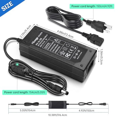 Facmogu 3 Prong 12V 5A 60W AC to DC Power Supply Adapter with 9.84ft / 3m Long Cable, 5.5x2.1mm & 2.5mm Plug, AC 100-240V to DC 12V Switching Transformer Converter for LED Strip LCD Screen - size: 12V 5A (3 Prong Plug)