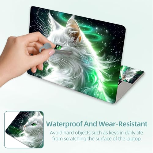 Universal Laptop Skin Decal, 3-Piece Vinyl Protector for 12 13 14 15.6" Notebook, Waterproof Anti-Scratch, Easy Trim & Bubble-Free Finish, Cat with Green Eyes - color: Cat with Green Eyes