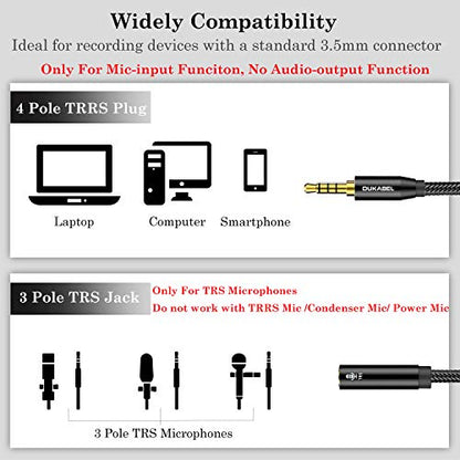 TRS to TRRS Adapter, 3.5mm Microphone Adapter - 30CM | TRS Female to TRRS Male, Microphone Adapter for iPhone and Android Smartphones and Tablets, ONLY for Microphone input - size: TRS Female to TRRS Male