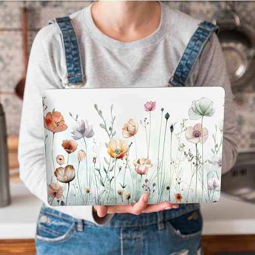 Universal Laptop Skin Sticker with 2 Wrist Pad Skins, Waterproof Scratch Resistant Vinyl Laptop Cover Decal, Cut to Fit for 11–15.6 Inch MacBook HP Dell Lenovo, Wild Flowers - color: Wild Flowers