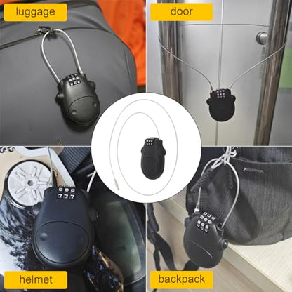 Combination Cable Lock, Cable Luggage Locks with 30 inch Retractable Steel Cable, Travel Lock Combo Mini Lock for Suitcase Stroller Bike (2, Black)