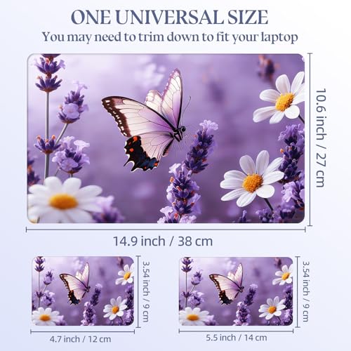 Universal Laptop Skin Sticker Decal, 15.6 Inch Laptop Vinyl Cover for 13"-15.6" Laptop, Waterproof Scratch-Resistant Protector Wrap,Reusable with Wrist Pads,Purple Butterfly Lavender Daisies - color: Purple Butterfly Lavender Daisies