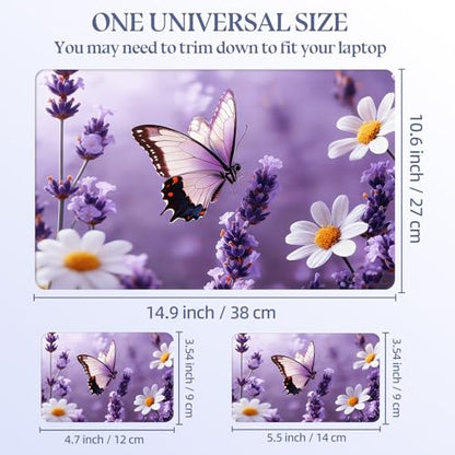 Universal Laptop Skin Sticker Decal, 15.6 Inch Laptop Vinyl Cover for 13"-15.6" Laptop, Waterproof Scratch-Resistant Protector Wrap,Reusable with Wrist Pads,Purple Butterfly Lavender Daisies - color: Purple Butterfly Lavender Daisies