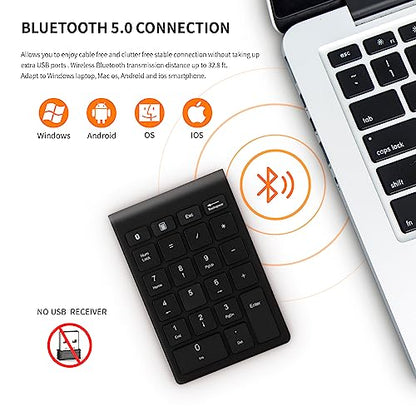 Gugxiom Bluetooth Number Pad,22 Keys Portable Mini Financial Accounting Numeric Keypad，Bluetooth 5.0 10 Key Numeric Keypad for Laptop/Desktop/PC/Notebook(Black) - color: Black