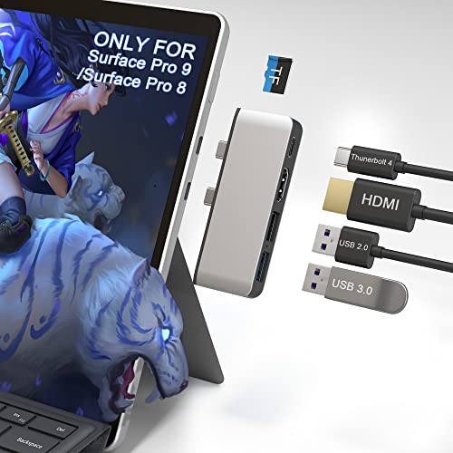 Surface Docking Station with 4K HDMI+USB-C Thunderbolt 4 (Display+Data+PD 100W)+USB 3.0/2.0+TF Card Slot, Triple Display USB C Hub for Surface Pro 8