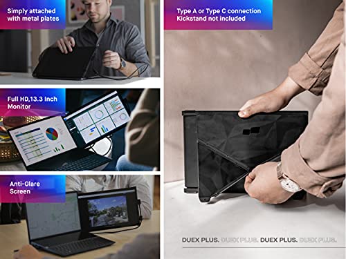 Mobile Pixels Duex Plus Portable Monitor for Laptops, USB C/USB A Plug and Play 13.3" Laptop Screen Extender - color: Duex Plus - 13.3 inch - Black