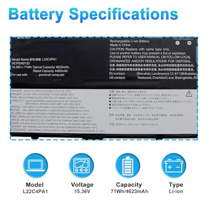 L22C4PA1 L22M4PA1 SB11K38965 Battery Replacement for Lenovo Yoga 7 14ARP8 14IRL8 16IRL8 16ARP8 Yoga 7 2-in-1 14IML9 14AHP9 16IML9 16AHP9 Series L22D4PA1 71Wh 4623mAh 4-Cell - size: 10.63*3.54*0.39inch L22C4PA1