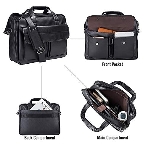 seyfocnia Men's Business Travel Briefcase Leather Handmade Messenger Bags Laptop Bag - color: Black, size: 15.6inch