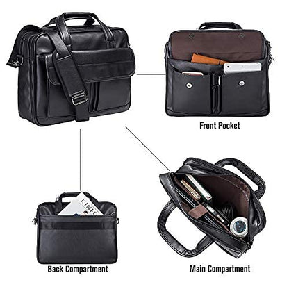 seyfocnia Men's Business Travel Briefcase Leather Handmade Messenger Bags Laptop Bag - color: Black, size: 15.6inch