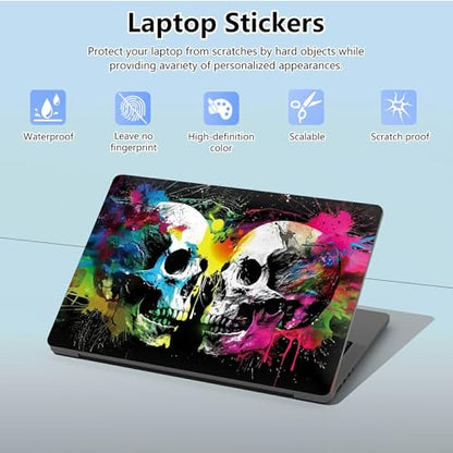 Universal Laptop Skin Sticker with 2 Wrist Pad Skins, Waterproof Scratch Resistant Vinyl Laptop Cover Decal, Cut to Fit for 11–15.6 Inch MacBook HP Dell Lenovo, Color Skull - color: Color Skull