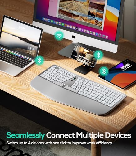 Nulea RT07B Wireless Ergonomic Keyboard - Split Keyboard, Wrist Rest, Natural Typing, Bluetooth and USB Connectivity, USB-C Rechargeable,Compatible with Windows Mac (Pink) - color: D-SilverWhite