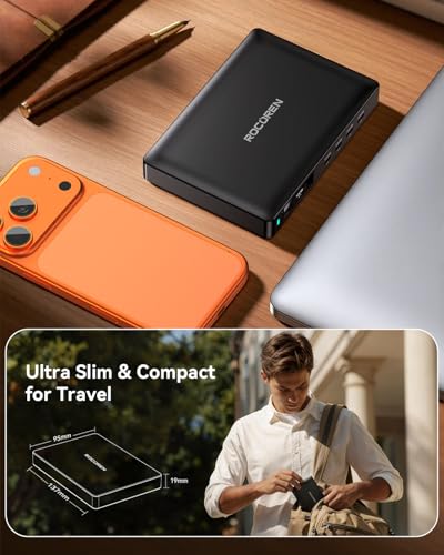 560W USB C Charger Block, Rocoren 8-Port Ultra-Thin USB C Charging Station with Retractable Cable, 100W PD Fast USB Charger Station Hub for MacBook Pro/Air, iPad, iPhone 17/16/15, Samsung