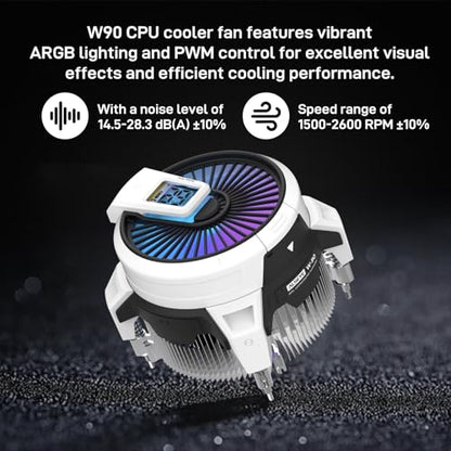 ALSEYE W90 CPU Cooler, Temperature Displayed CPU Cooler for Small Size PC Case with Powerful 90mm ARGB Lighting Fan and 40mm High-Performance Heat Column Inside (W90 Intel Version) - style: W90 Intel version