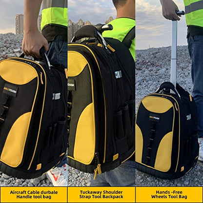 MELOTOUGH Rolling Tool Backpack Laptop Sleeve Yellow | Heavy-Duty 600D, Water-Resistant, Padded Laptop Sleeve, Smooth Rolling Wheels & Telescoping Handle, Multiple Pockets - color: Yellow