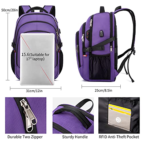 Travel Laptop Backpack,17.3 Inch Large Capacity College School Bookbags,RFID Anti Theft Pocket,Durable Water Resistant Backpacks Computer bagpack for Women Girls Teenagers Casual Daypack,Purple | Large Capacity, RFID Anti Theft Pocket, Water Resistant, Fo