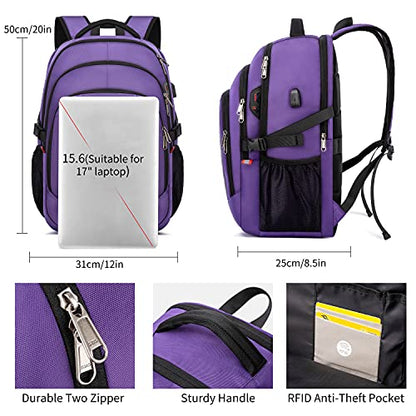 Travel Laptop Backpack,17.3 Inch Large Capacity College School Bookbags,RFID Anti Theft Pocket,Durable Water Resistant Backpacks Computer bagpack for Women Girls Teenagers Casual Daypack,Purple | Large Capacity, RFID Anti Theft Pocket, Water Resistant, Fo