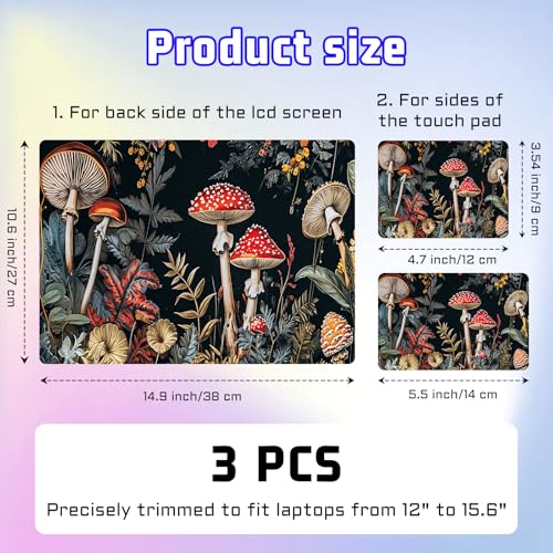 Universal Laptop Skin Sticker Decal, Compatible with MacBook HP Dell Lenovo 12"-15.6", Reusable Vinyl Notebook Cover 3PCS Set, High-Recognition Film-Fantasy Mushroom Plant - color: Fantasy Mushroom Plant