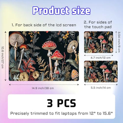 Universal Laptop Skin Sticker Decal, Compatible with MacBook HP Dell Lenovo 12"-15.6", Reusable Vinyl Notebook Cover 3PCS Set, High-Recognition Film-Fantasy Mushroom Plant - color: Fantasy Mushroom Plant