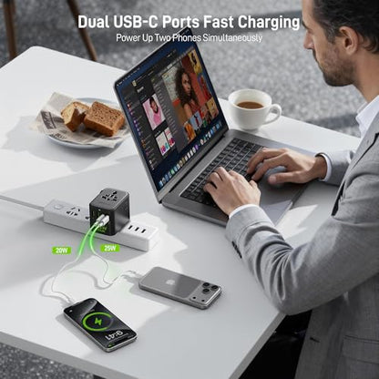 Epicka Pulse Duo 45W Universal Travel Adapter PD/QC 3.0, 2AC/2USB-C/2USB-A | International Power Adapter for EU/US/UK/AU, Fast-Charging for Multi-Device Use, Black - style: Pulse Duo 45W Black