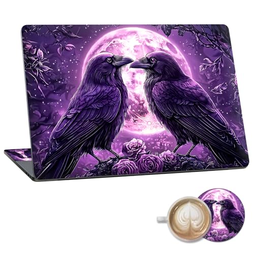 Laptop Skin Sticker Decal 15.6 Inch,12 13 13.3 14 15 15.6 in Laptop Netbook Skins for Notebook,Art Decal Removable Waterproof Scratch Resistant,Universal Vinyl Cover,Crow Moon Purple - color: Crow Moon Purple