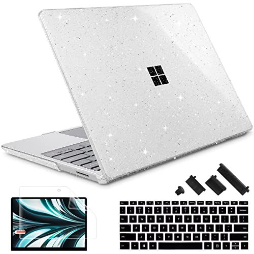 May Chen Case Compatible for 13.5" Microsoft Surface Laptop 5/4/3 with Metal Palm Rest Model 1951/1868, Plastic Hard Shell Case with Screen Protector + Keyboard Cover + Dust Plug, Clear Glitter - color: Clear Glitter