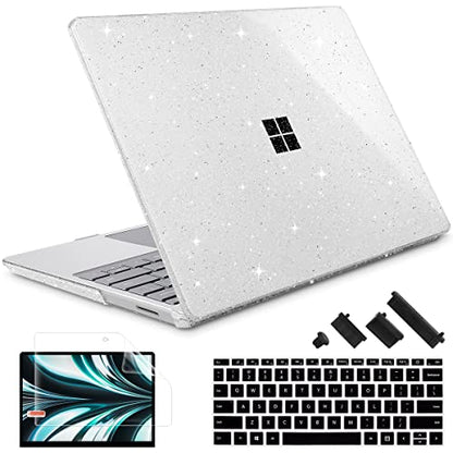 May Chen Compatible with Microsoft Surface Laptop Go 3/2/1 12.4 Inch Case, Plastic Hard Shell with Screen Protector + Keyboard Cover, Clear Glitter - color: Clear Glitter