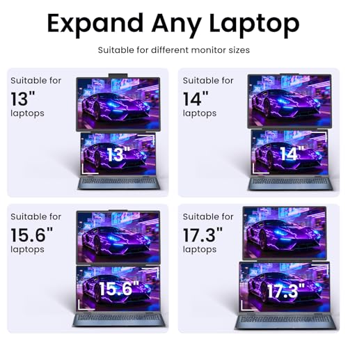 Laptop Screen Extender Portable Monitor - Dual 16" 1200P FHD Travel Monitor Fit for 13-17" Laptops Plug & Play 360° Rotating Detachable Stand Height Adjustable for Travel/Work/Study - size: 16.2"