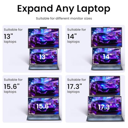 Laptop Screen Extender Portable Monitor - Dual 16" 1200P FHD Travel Monitor Fit for 13-17" Laptops Plug & Play 360° Rotating Detachable Stand Height Adjustable for Travel/Work/Study - size: 16.2"