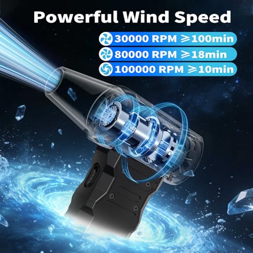 Compressed Air Duster-100000RPM Electric Air Duster for PC | Keyboard Cleaning，3-Speed Cordless Turbo Fan Rechargeable Reusable Compressed Air Blaster, Air Bed, Outdoors, Home.X3