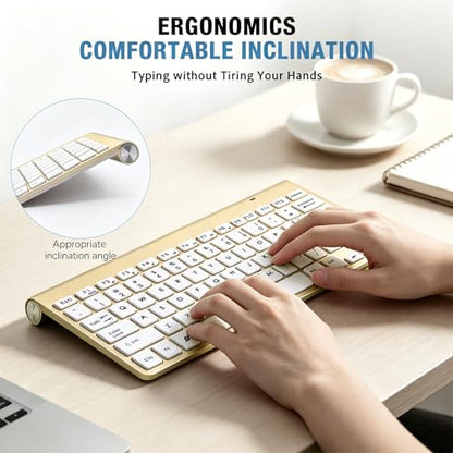 Wireless Keyboard, 78 Keys 2.4G Bluetooth Thin Lightweight Silent Keyboard for Laptop/PC/Tablet/Desktop/Smart TV - color: Gold