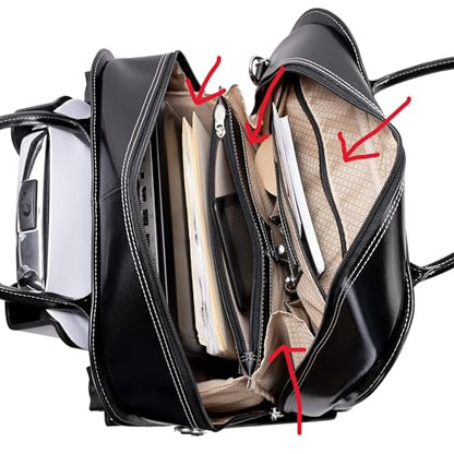 McKlein LA GRANGE, 15" Leather Detachable -Wheeled Ladies' Laptop/Computer & Tablet Business Briefcase Bag/Women's Rolling Overnight Travel Bag, Removable trolley case - color: Black, size: 14.4"x8.75"x18.5"