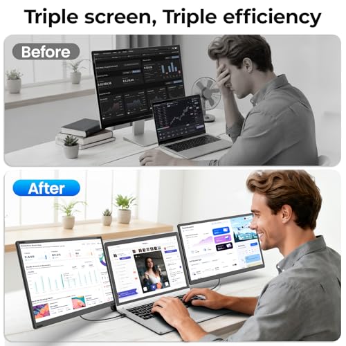 Laptop Screen Extender, 15.6'' 1080P FHD Laptop Monitor Extender with 235°Rotation Detachable Dual Monitor, Plug & Play, Triple Screen for 13"-17.3" Laptops Compatible with Mac/Wins/Android/Dex - color: Charcoal Gray