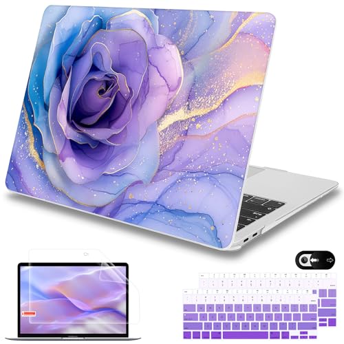 Mektron Case for MacBook Air 13 inch M1 A2337 A2179 A1932,Hard Cover 2018-2021 Air 13-inch with Touch ID, Exclusively Designed Protective Shell with Keyboard Skin+Screen Protector, Rose Marble - color: Rose Marble