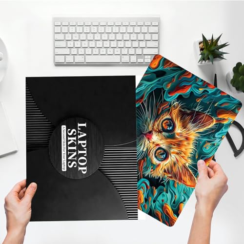 Universal Laptop Skin Sticker with 2 Wrist Pad Skins, Waterproof Scratch Resistant Vinyl Laptop Cover Decal, Cut to Fit for 11–15.6 Inch MacBook HP Dell Lenovo, Cat Waves - color: Cat Waves