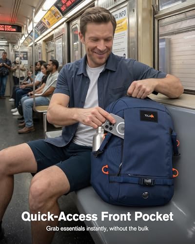 Tolaccea 30L Travel Laptop Backpack TSA Carry-On for Business Trips Commute | 100% RPET Recycled Fabric | EVA-cushioned Laptop Protection | TSA 180° Lay-flat Opening | Reinforced Stability Base Panel - color: Navy