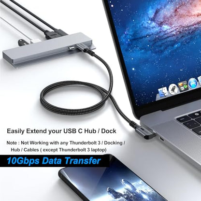 USB C Extension Cable, USBC Right Angle Extender Cord 6 FT USB 3.1(10Gbps) Male to Female 100W Fast Charging Cable Compatible for MacBook Pro/Air, Switch, Laptop, Tablet and Mobile Phone - size: 6.6FT
