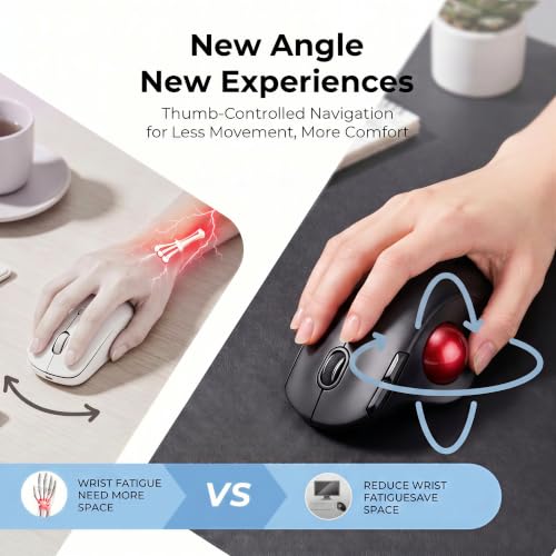 seenda Wireless Trackball Mouse, Ergonomic Bluetooth Mouse,Black&Red | USB-C rechargeable, 3-device Bluetooth+2.4G USB, thumb control, 5-level DPI and space-saving comfort for laptop, PC and Mac. - color: Black with Red ball