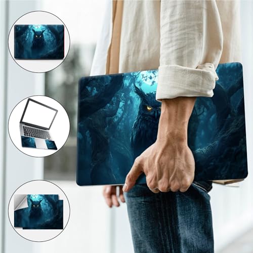 Universal Laptop Skin, DIY Cut-to-Fit Vinyl Cover Compatible with HP, Dell, Lenovo, Mac (13.3" to 15.6"), Anti-Scratch, No Residue & Bubble-Free Protective Decal Sticker, Dark Owl Glowing Eyes - color: Dark Owl Glowing Eyes