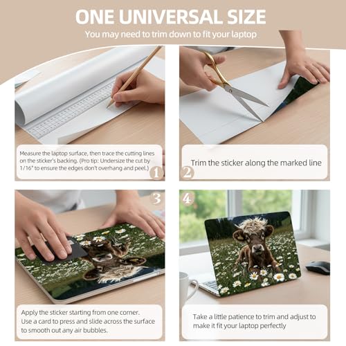 Universal Laptop Skin Sticker for 12/13/14/15.6 Inch Laptops, Reusable Vinyl Laptop Decal Cover, Waterproof Scratch Resistant Notebook Skin with 2 Wrist Pads,Highland Calf - color: Highland Calf