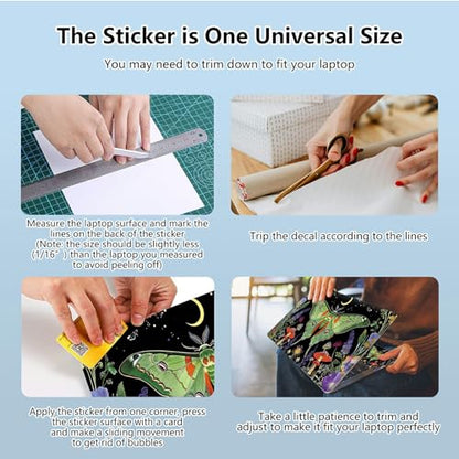 Universal Laptop Skin Sticker with 2 Wrist Pad Skins, Waterproof Scratch Resistant Vinyl Laptop Cover Decal, Cut to Fit for 11–15.6 Inch MacBook HP Dell Lenovo, Green Moth Moon - color: Green Moth Moon