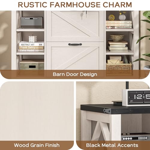 Halitaa 44" Farmhouse Lateral File Cabinet with 2 Drawers, White and Black | Filing Cabinet with Lock for Legal/A4/Letter, Wooden Printer Stand Office Furniture with Adjustable Shelves for Home Office - color: Simple White and Black