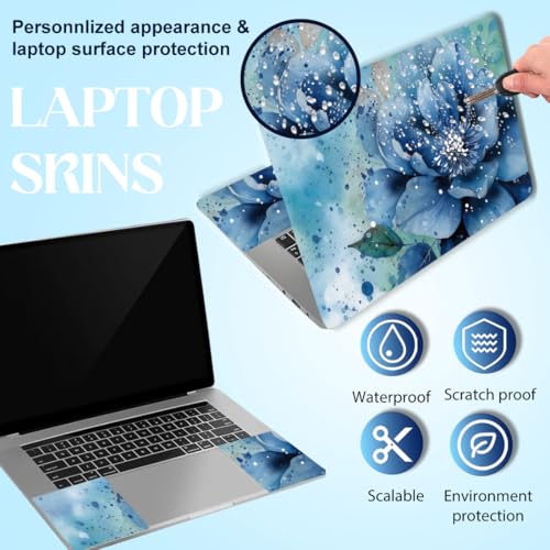 SUPERDANT Laptop Skin Sticker Watercolor Blue Flower Laptop Decals Personalized Universal Notebook Computer Wrap Vinyl Skin Stickers Cover Art Decal Removable 12-15.6 Inch Scratch-Resistant Gifts - style: Blue Flower