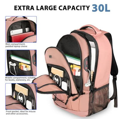 Goloni Travel Backpack, 17 Inch Laptop Backpack for Men Women, Business Backpack with Luggage Strap,Pink - color: Pink